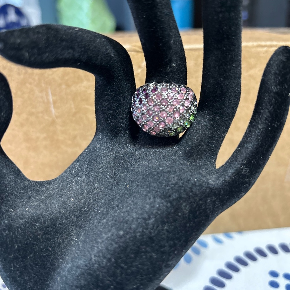 Pink Pave Dome Cocktail Ring - Women's Fashion Jewelry Size 8